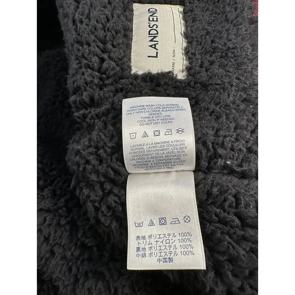 LANDS' END UNISEX READ PLAID VEST W/HOODY SHERPA LINED Size Small PERFECT!